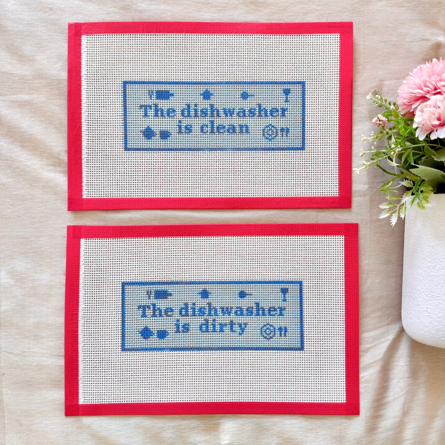 The dishwasher is dirty/ clean needlepoint canvas