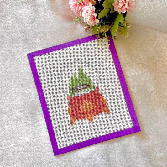 Tree farm snow globe needlepoint canvas