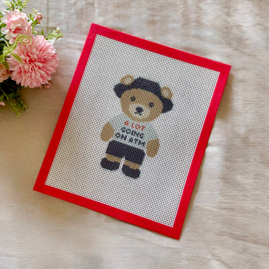 Red teddy bear needlepoint canvas