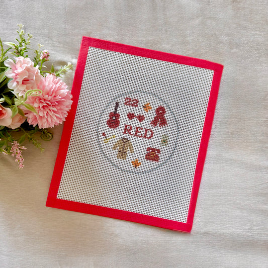 Red ornament round needlepoint canvas