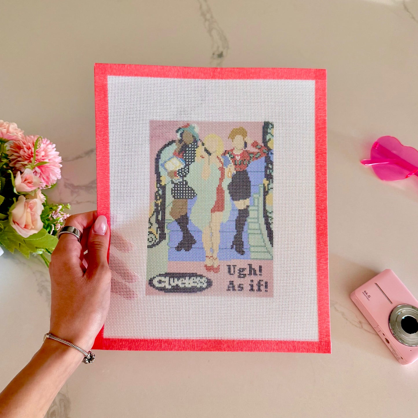 Y2K rom com needlepoint canvas