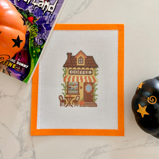 Fall village coffee shop needlepoint canvas
