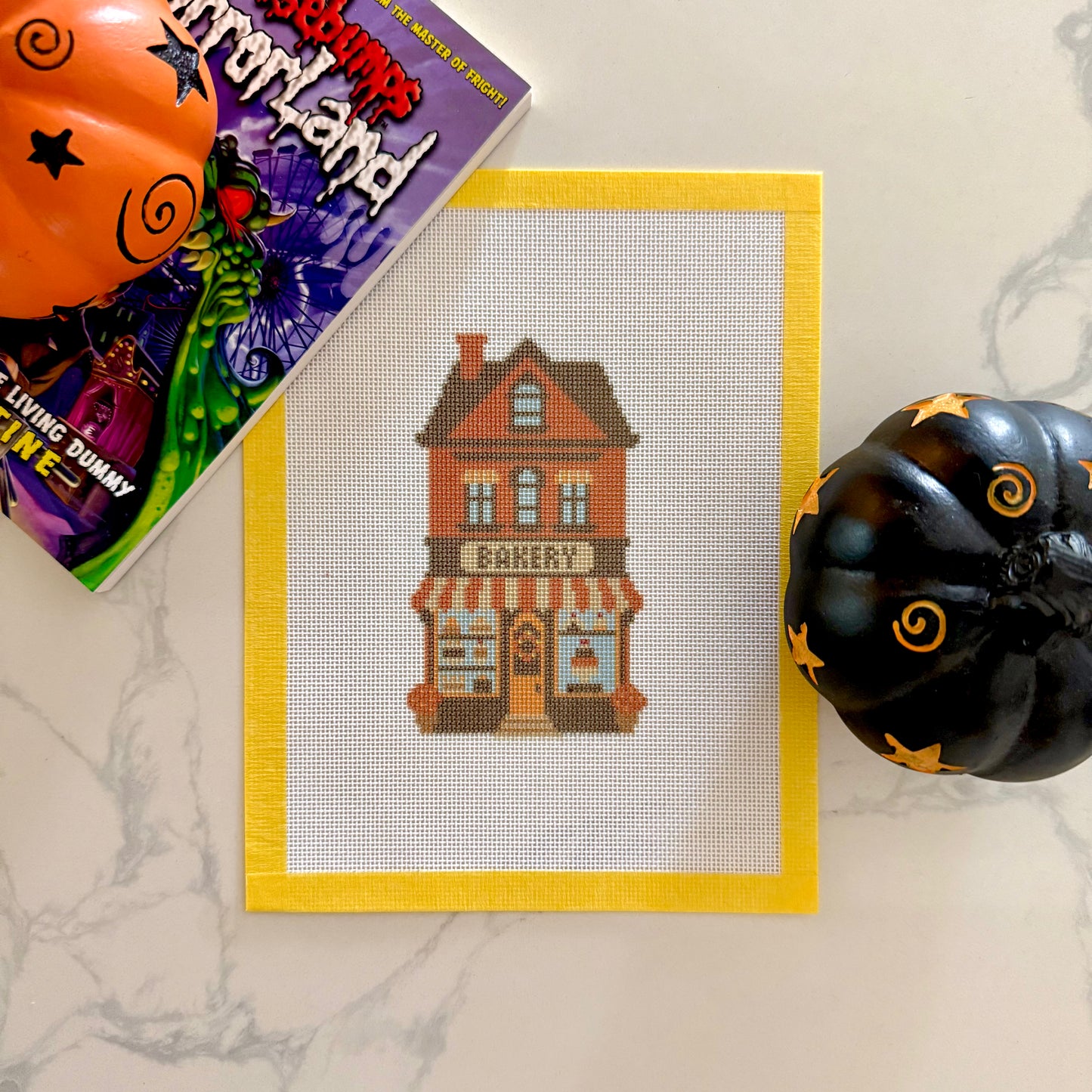 Fall village bakery needlepoint canvas