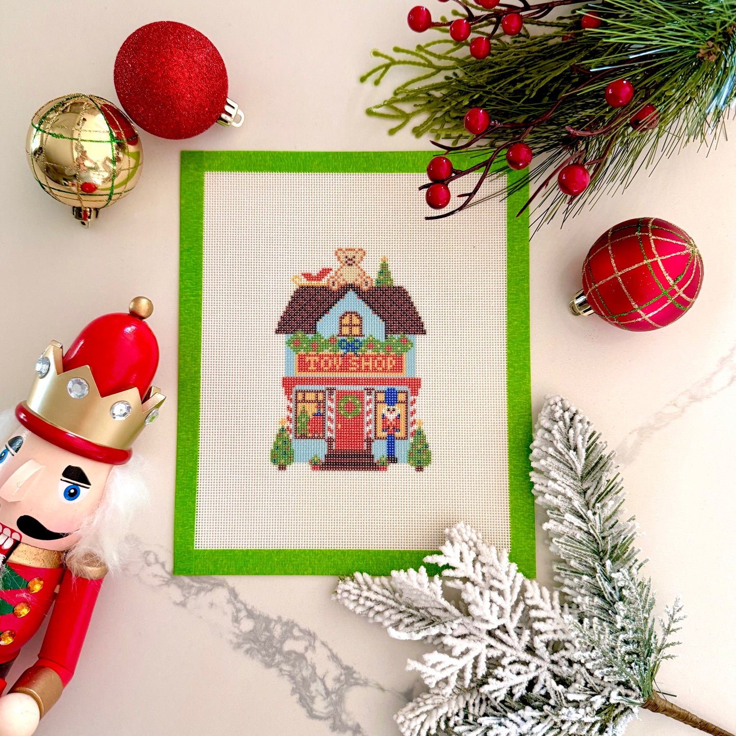 Toy Shop Christmas Village Building Needlepoint Canvas