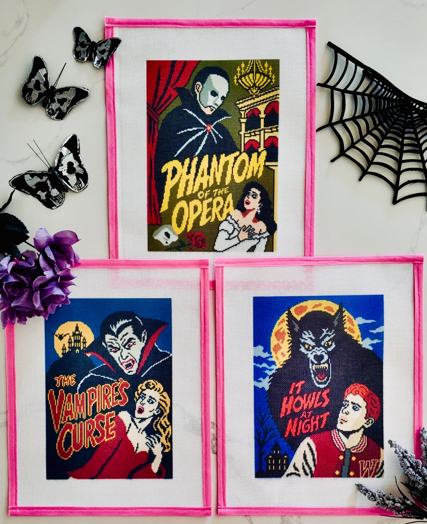 Vintage Scary Movie Poster Needlepoint Collection